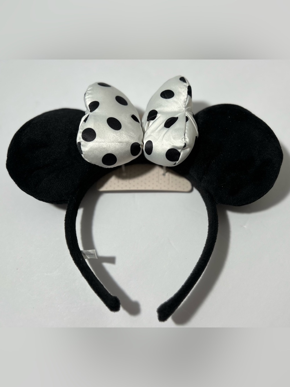 Disney Minnie Mouse Black Plush Ears Headband White Polka Dot Bow One Size NWT